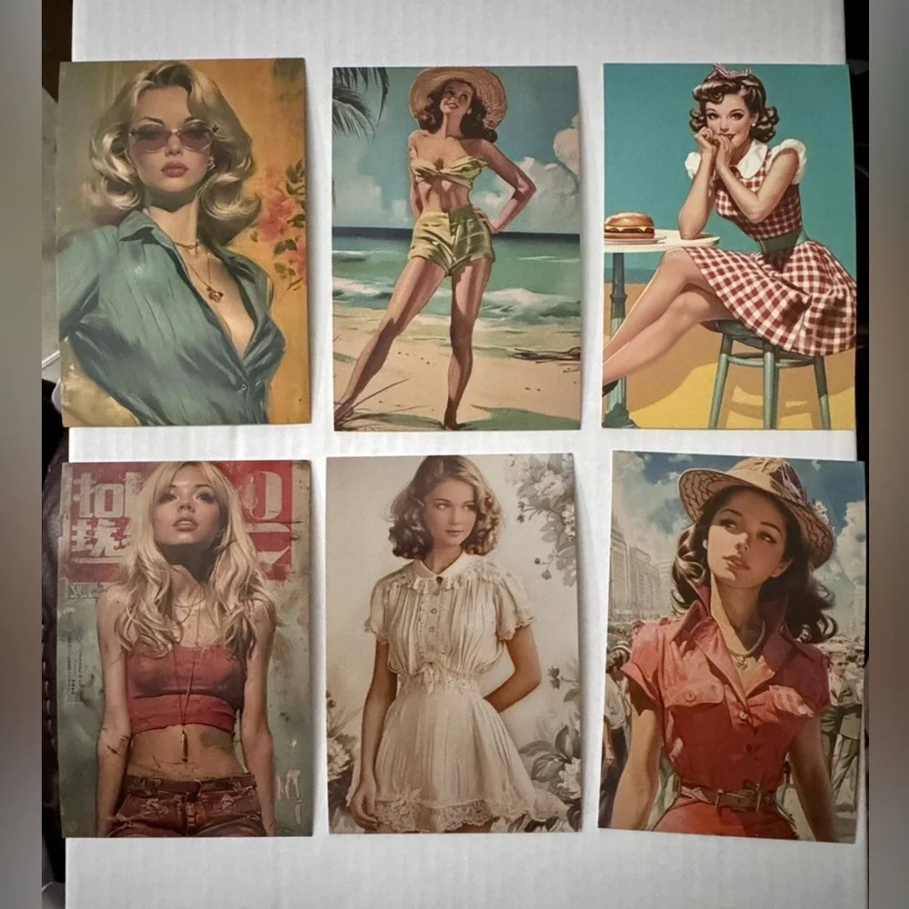 12 Vintage Style Postcards Retro Pin-up Girls Postcard-Style Wall Decoration - Picture 2 of 3